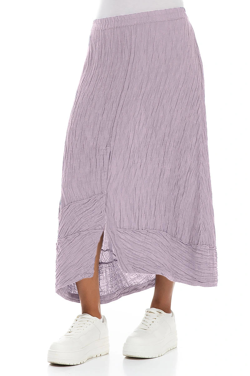 Front Slit Crinkled Lilac Silk Skirt