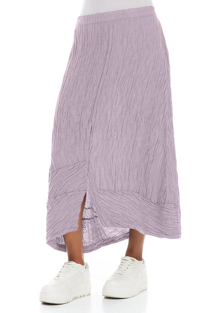 Front Slit Crinkled Lilac Silk Skirt