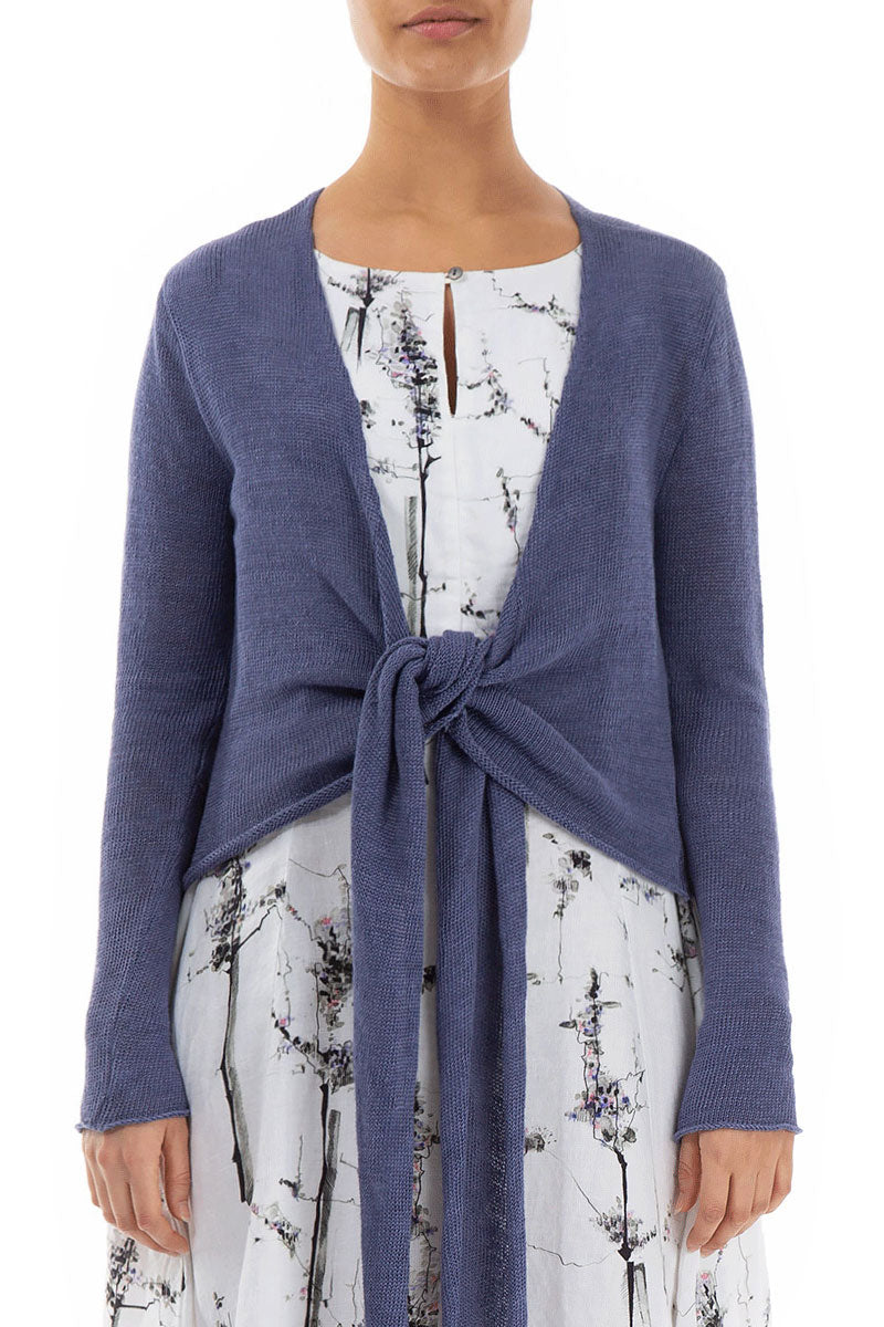 Front Tie Violet Linen Cardigan 1