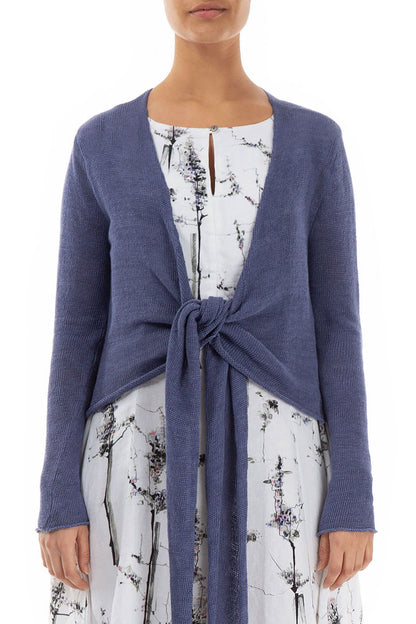 Front Tie Violet Linen Cardigan 1
