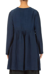 Front Tucks Navy Silk Bamboo Tunic 2