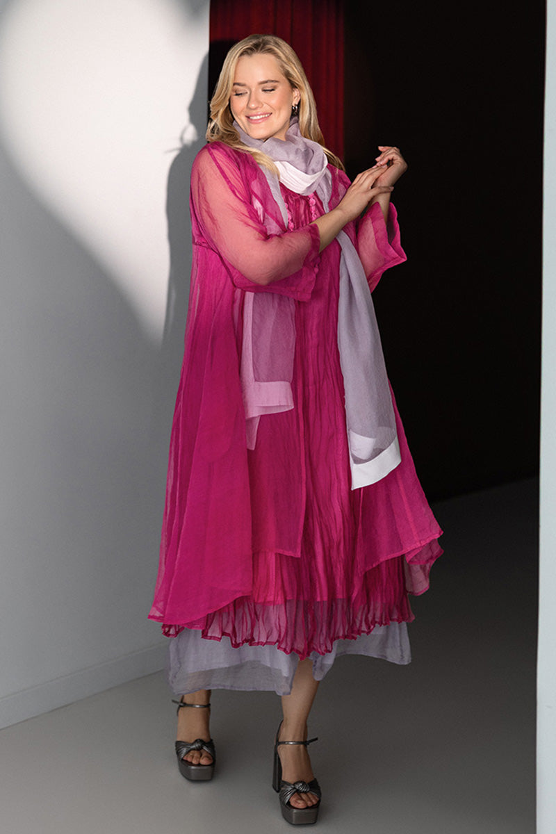 Fuchsia Crumpled Silk Chiffon Dress 1