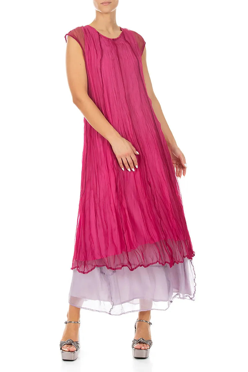 Fuchsia Crumpled Silk Chiffon Dress 6
