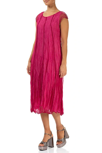 Fuchsia Crumpled Silk Chiffon Dress 4