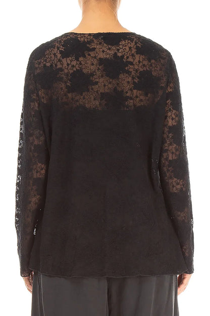 Full Black Floral Cotton Lace Blouse 2