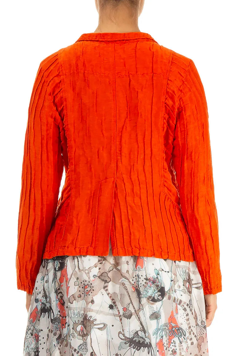Geraffte Seiten Geknitterte Flammenorangefarbene Seidenjacke
