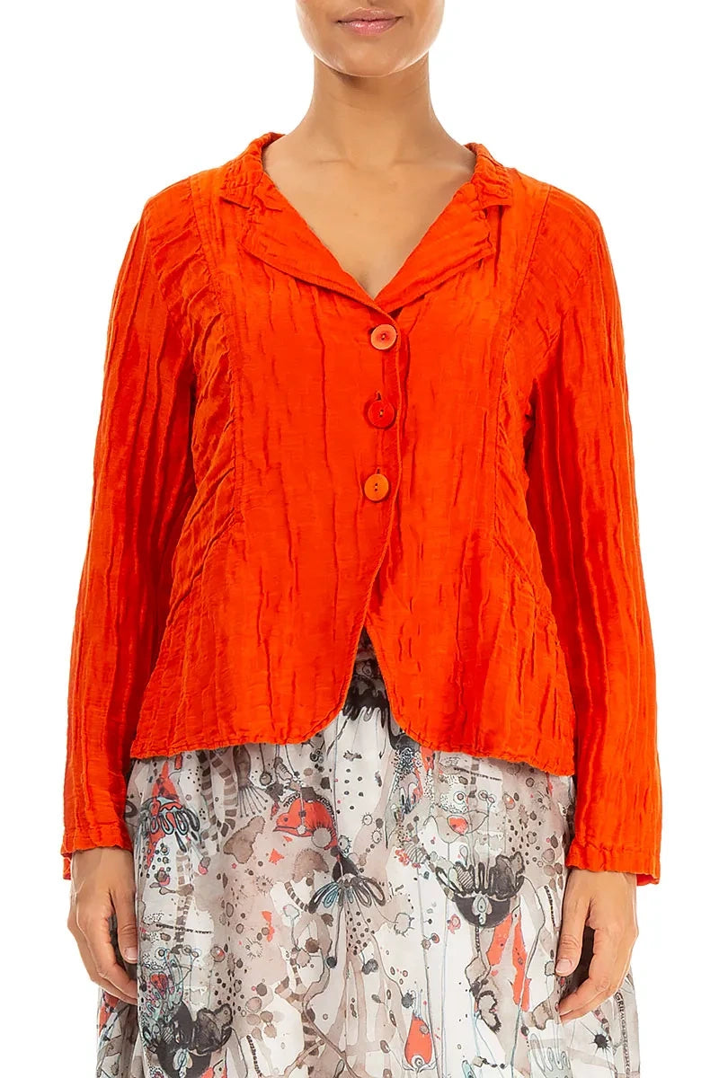 Geraffte Seiten Geknitterte Flammenorangefarbene Seidenjacke