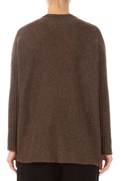 Gathered Front Brown Wool Sweater 2