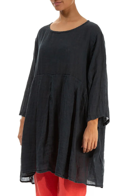 Gathered Graphite Gauze Linen Tunic 3