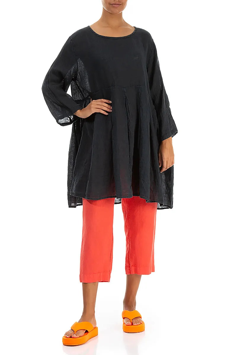 Gathered Graphite Gauze Linen Tunic 4