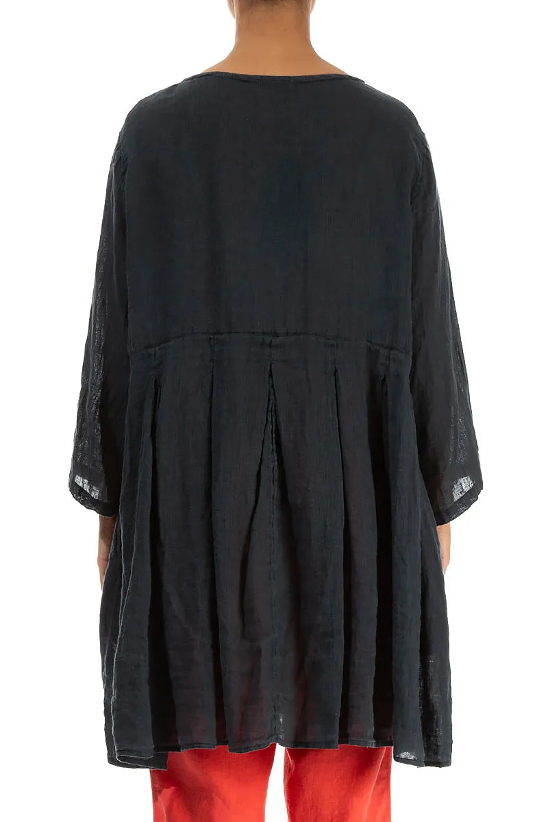 Gathered Graphite Gauze Linen Tunic 2