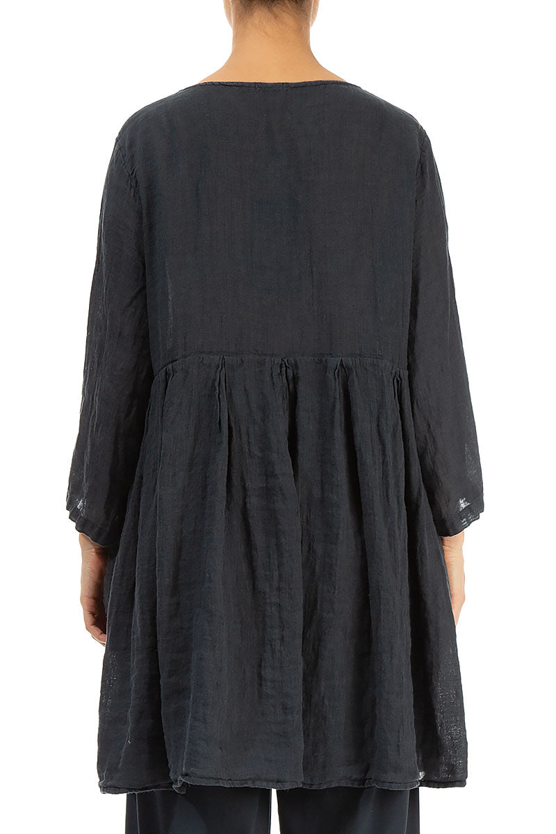 Gathered Graphite Gauze Linen Tunic 2