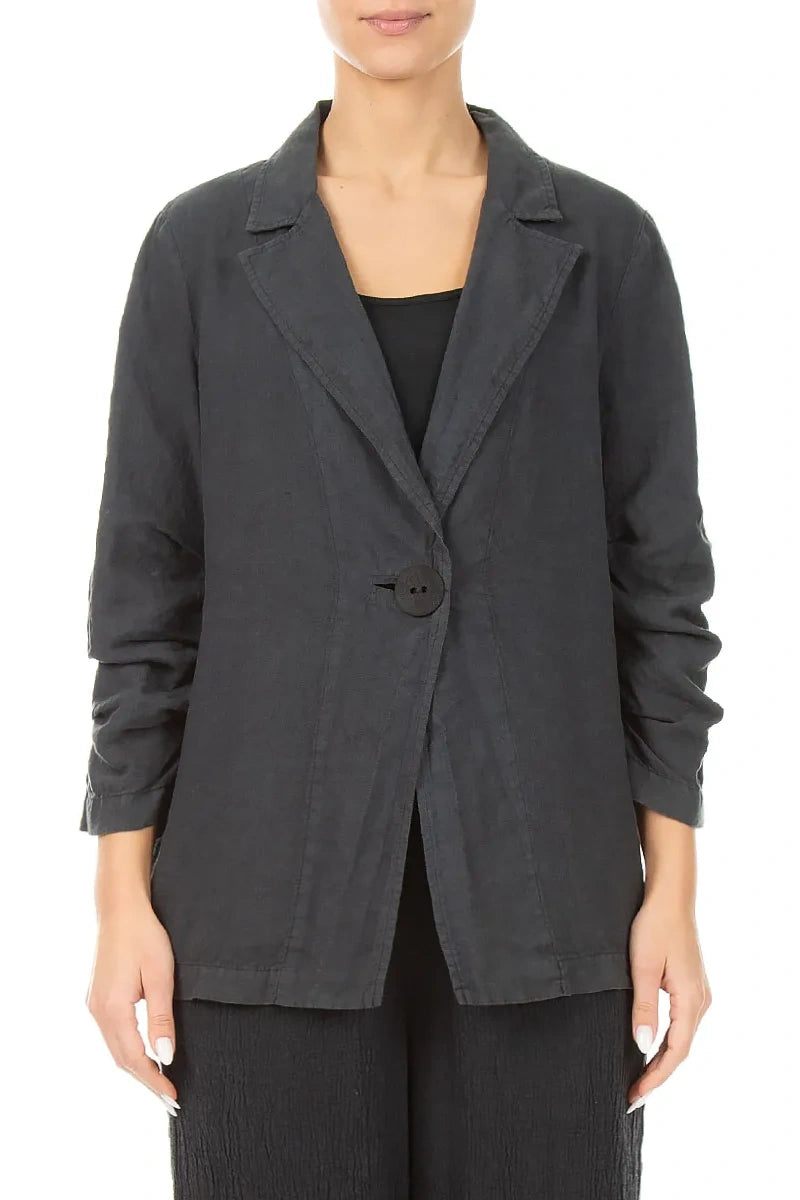 Gathered Graphite Linen Jacket 1