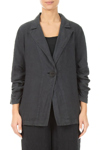 Gathered Graphite Linen Jacket 1