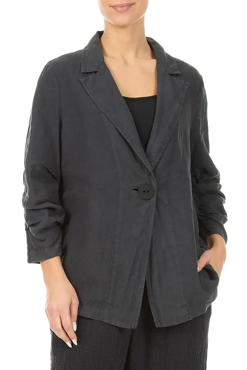 Gathered Graphite Linen Jacket 3