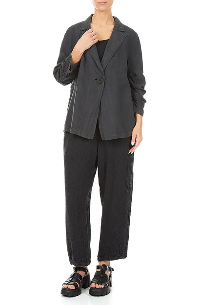 Gathered Graphite Linen Jacket 4