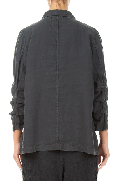 Gathered Graphite Linen Jacket 2
