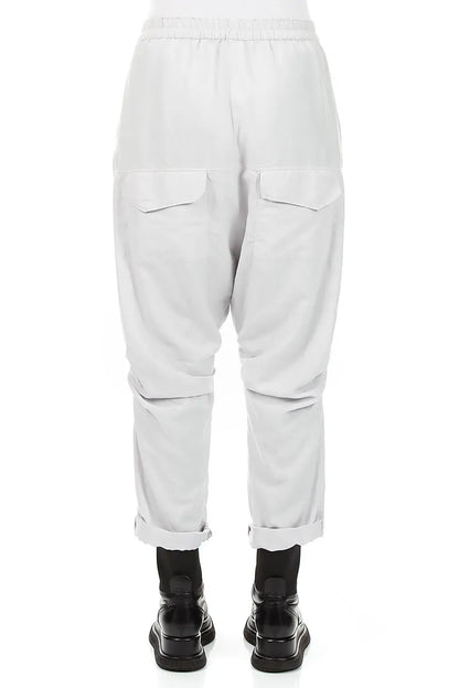 Gathered Knee Pearl Grey Silk Cotton Trousers 2