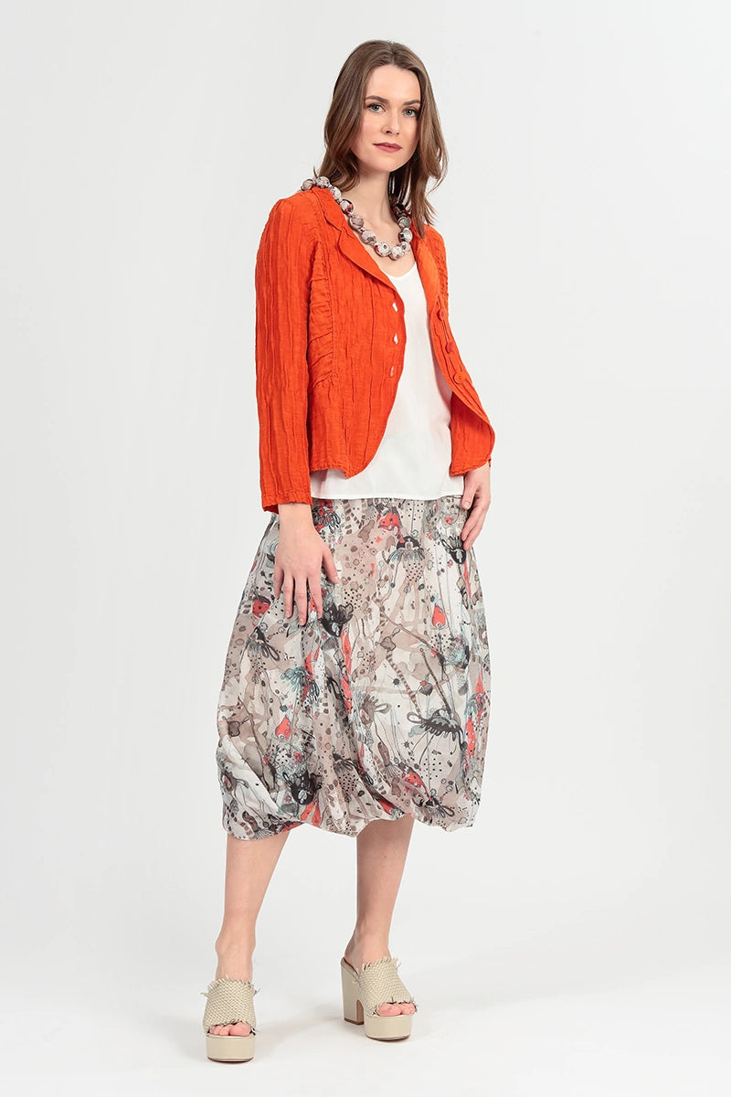 Geraffte Seiten Geknitterte Flammenorangefarbene Seidenjacke