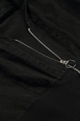 Gathered Sleeves Black Linen Hooded Jacket 5