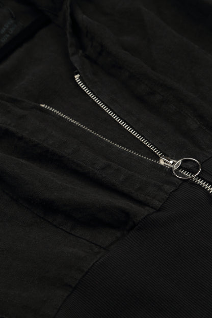 Gathered Sleeves Black Linen Hooded Jacket 5