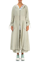 Hooded Gathered Sleeves Laurel Green Linen Jacket 1