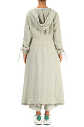 Hooded Gathered Sleeves Laurel Green Linen Jacket 2