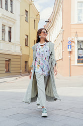 Hooded Gathered Sleeves Laurel Green Linen Jacket 6