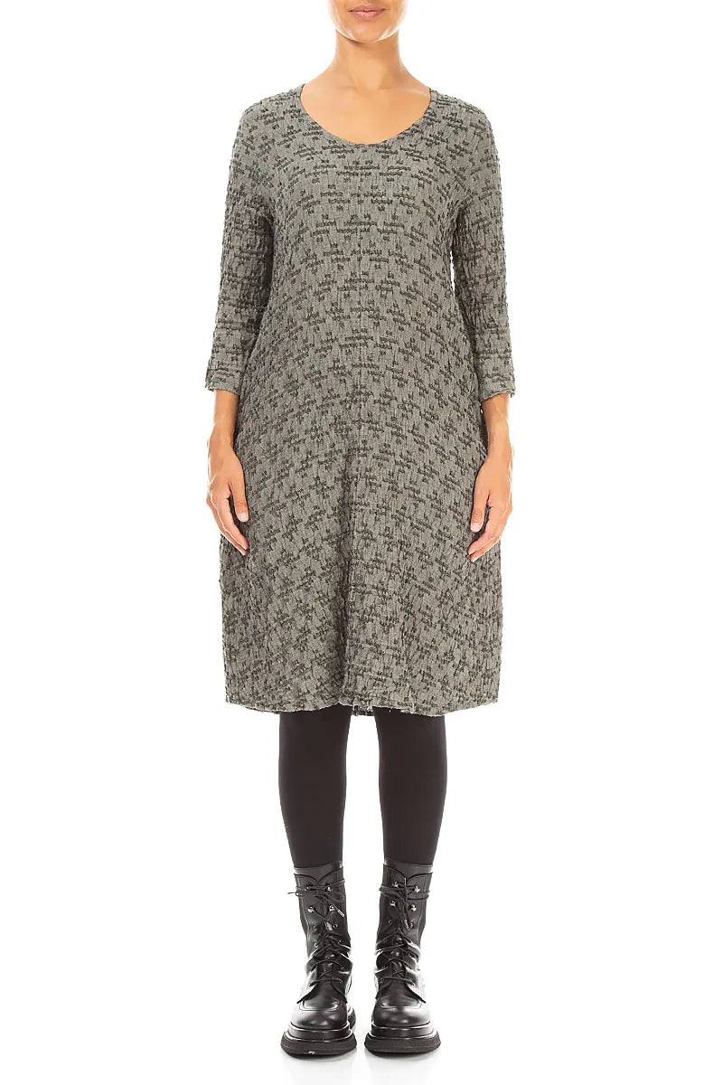 Geometric Texture Olive Grey Linen Dress 1