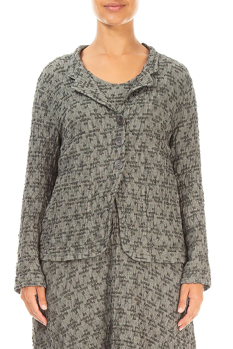 Geometric Texture Olive Grey Linen Jacket 1