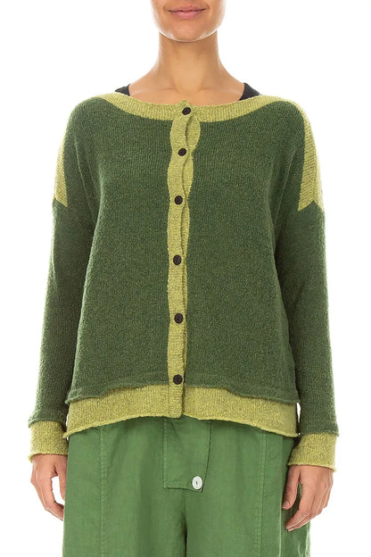 Golden Edge Dark Sage Wool Cardigan 1