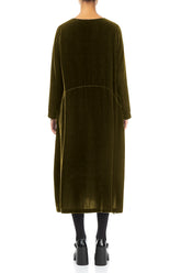 Golden Lime Silk Velvet Shift Dress 2