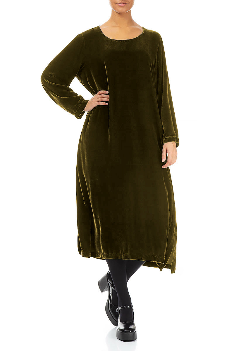 Golden Lime Silk Velvet Shift Dress 4
