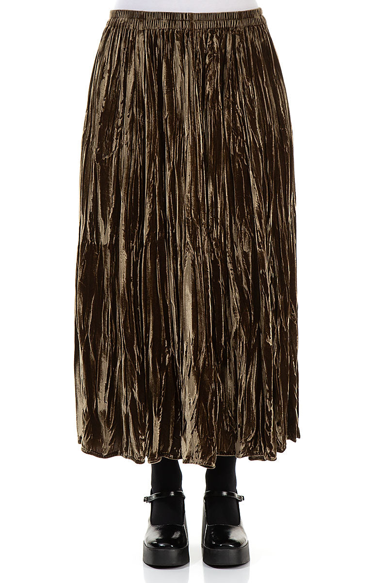 Jupe en velours de soie froissé couleur sauge dorée