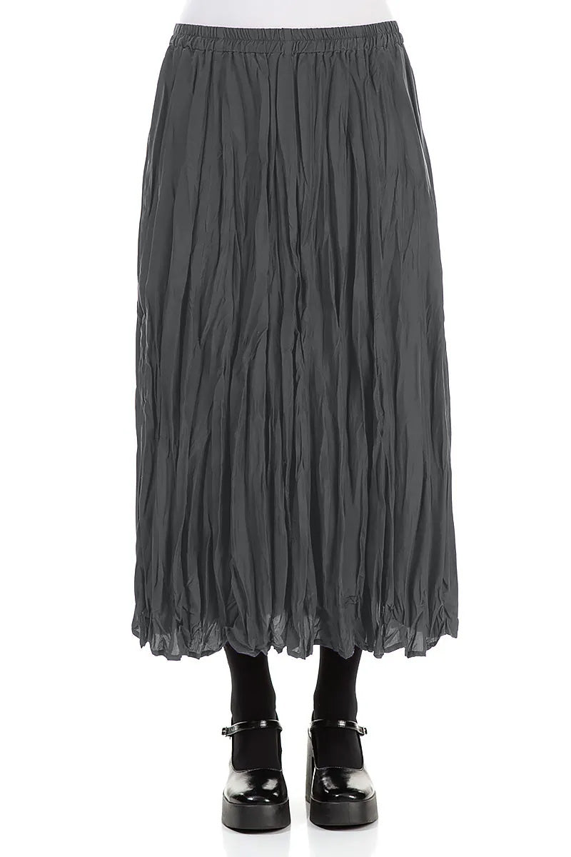 Graphite Blue Crumpled Pure Silk Skirt