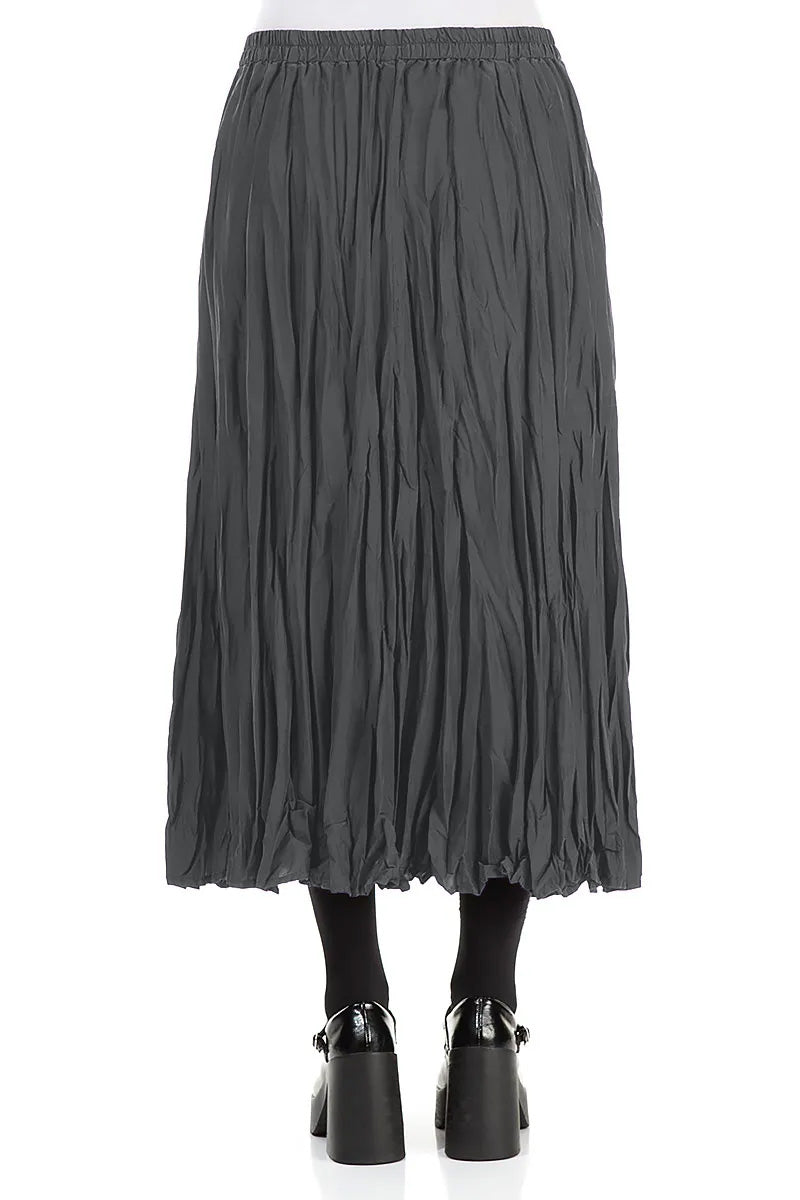 Graphite Blue Crumpled Pure Silk Skirt