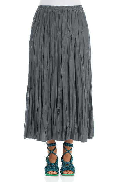 Graphite Crumpled Pure Silk Skirt