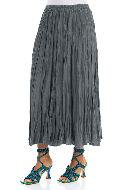 Graphite Crumpled Pure Silk Skirt