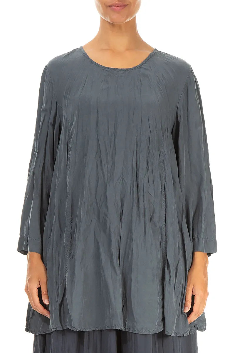 Graphite Crumpled Pure Silk Tunic