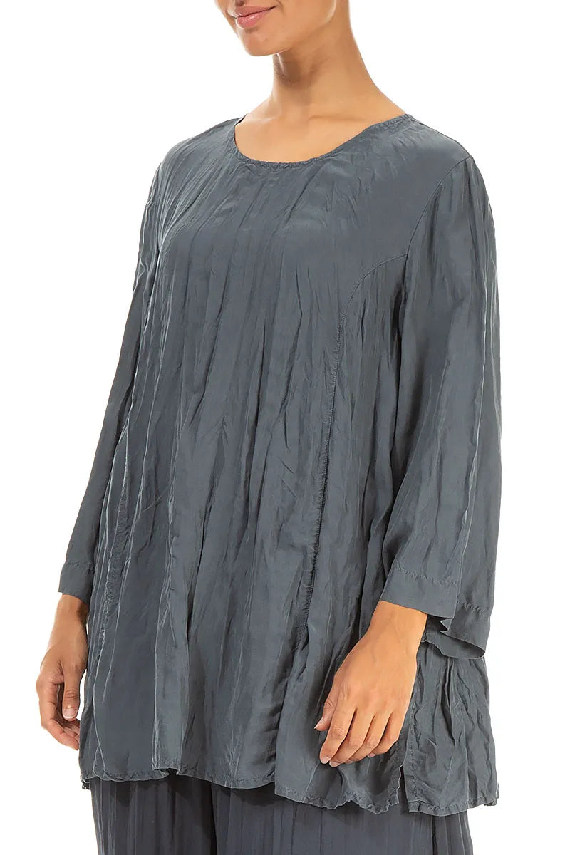 Graphite Crumpled Pure Silk Tunic