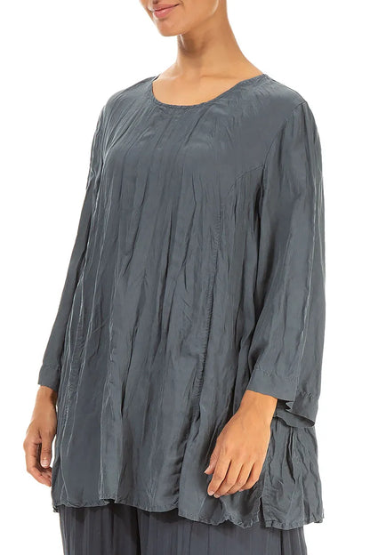 Graphite Crumpled Pure Silk Tunic
