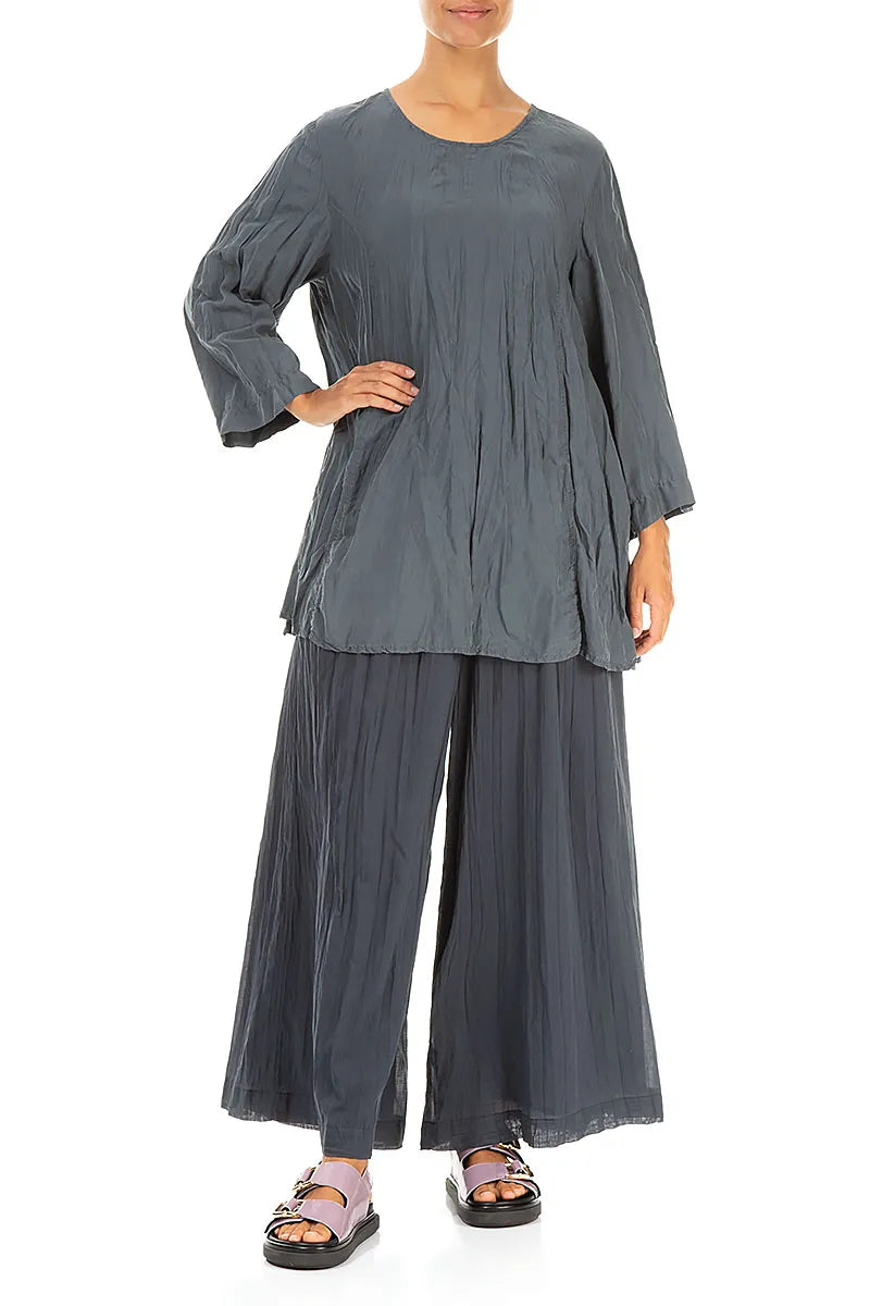 Graphite Crumpled Pure Silk Tunic
