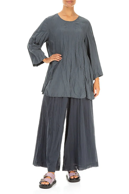 Graphite Crumpled Pure Silk Tunic