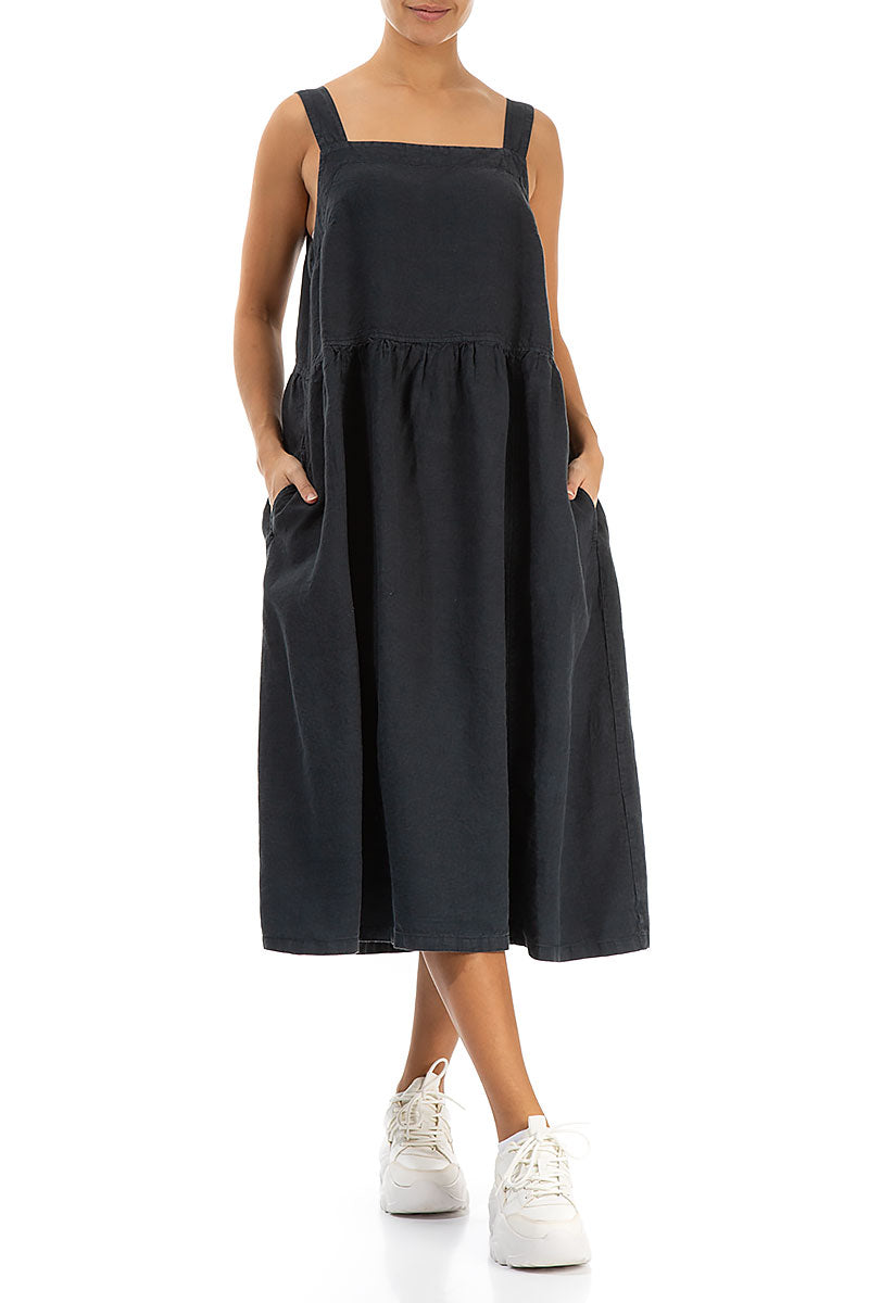 Graphite Linen Dungaree Dress 4