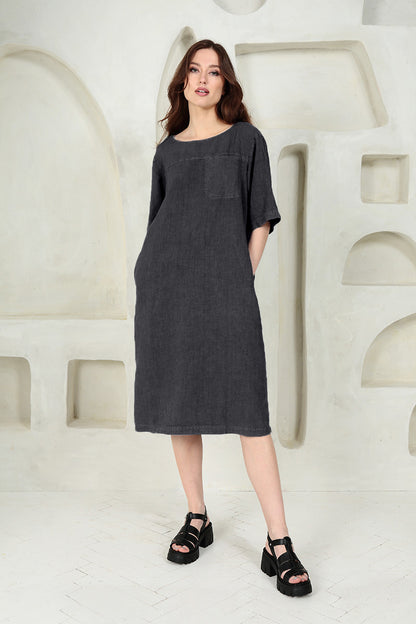 Graphite Linen Shift Dress