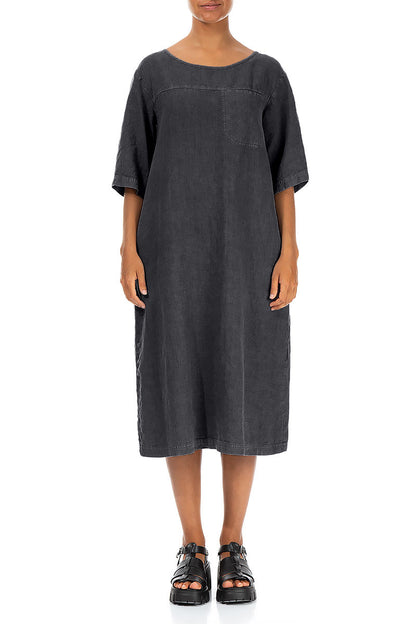 Graphite Linen Shift Dress