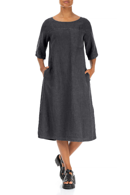 Graphite Linen Shift Dress
