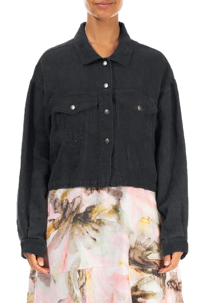 Graphite Linen Trucker Jacket 1