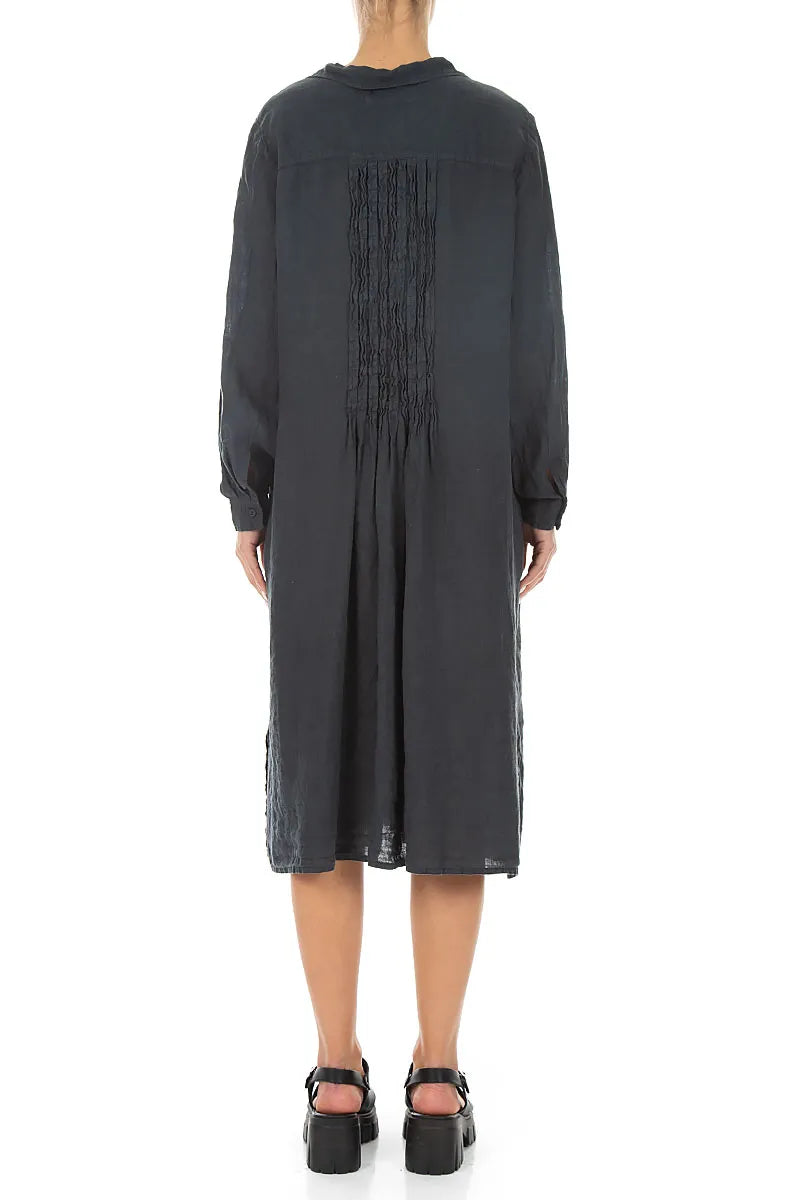 Robe chemise en lin froissé graphite