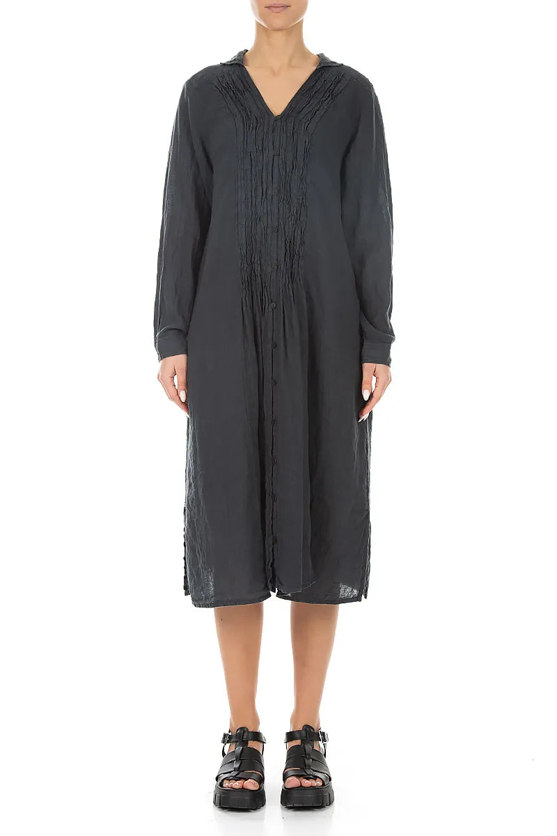 Robe chemise en lin froissé graphite